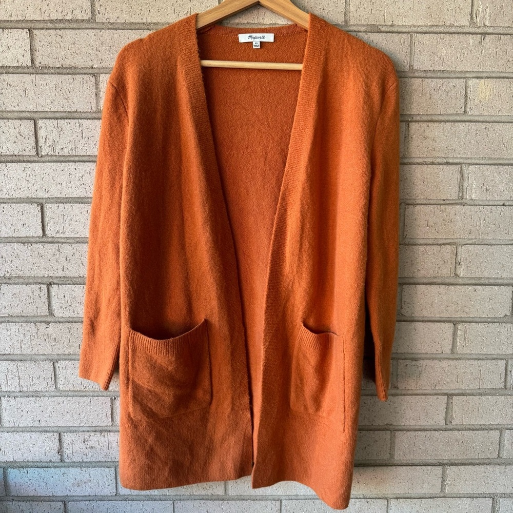 Madewell Kent Wool Blend Sweater | Warm Tangerine Open Cardigan | Size XS